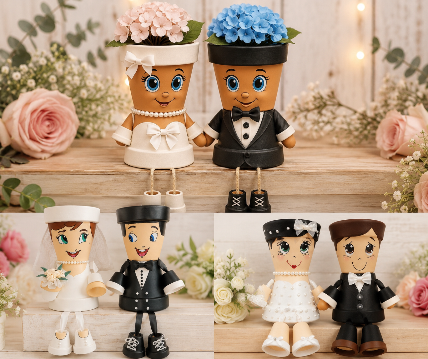 Maceteros  de barro personalizados de novios